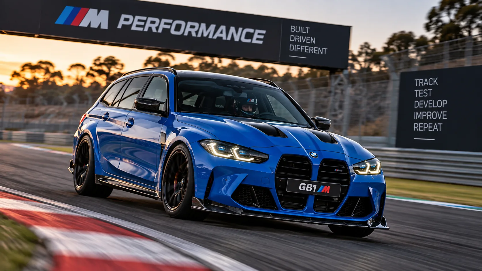 Performance estate on track, side three-quarter action