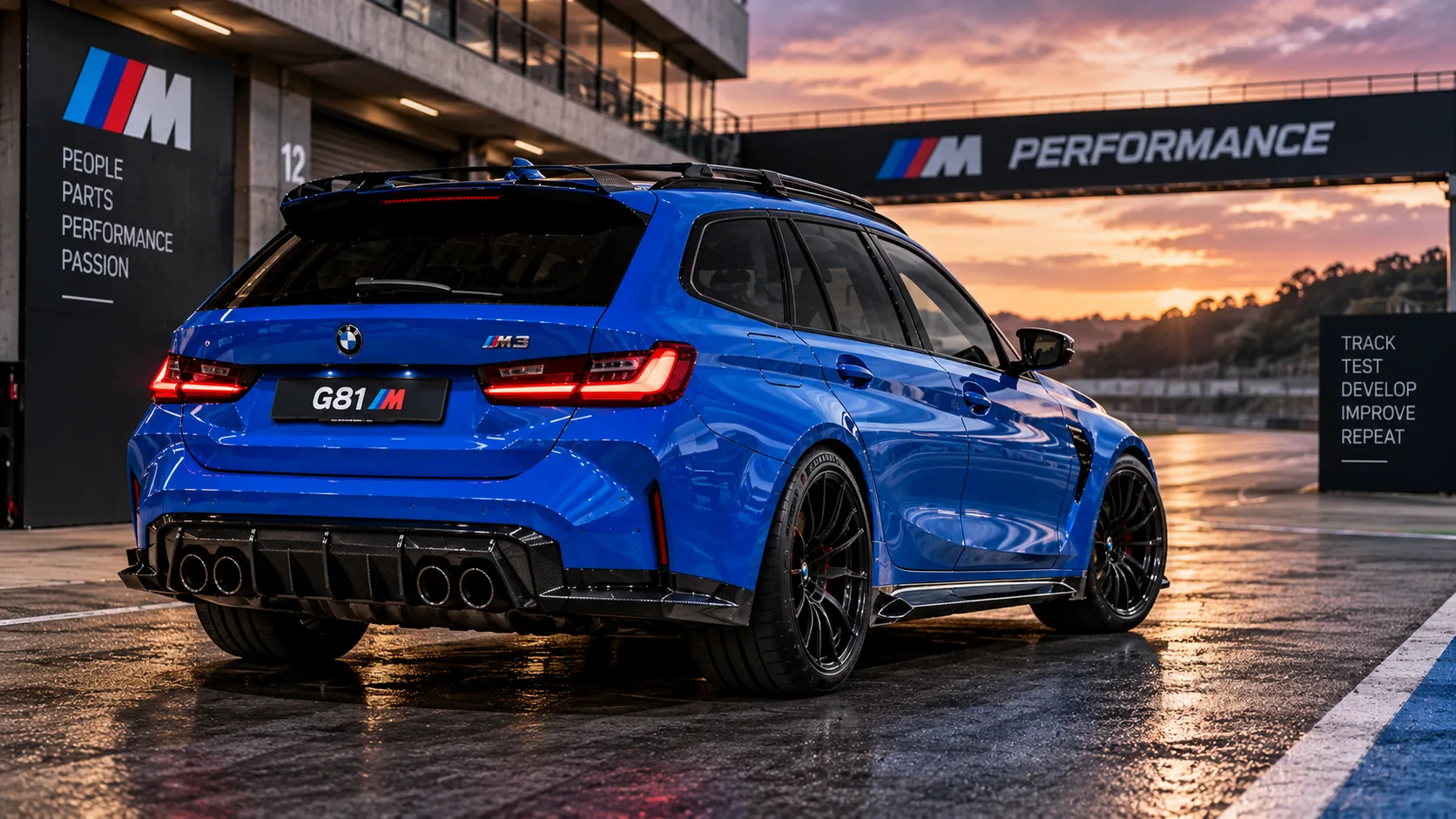 Finished performance estate, rear three-quarter view